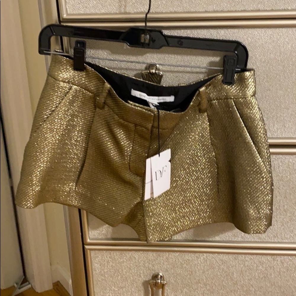 DVF Gold lame shorts NWT